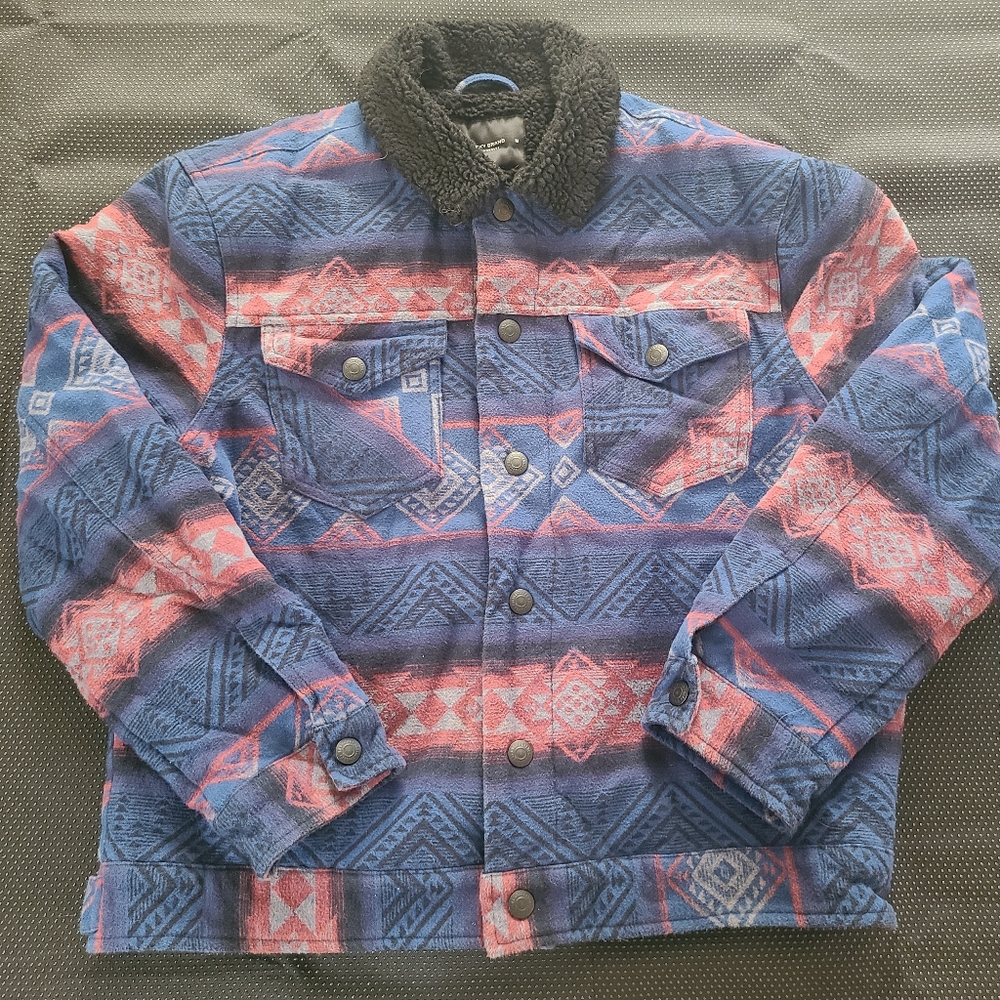 Lucky Brand Mens M Navajo Stripe Southwestern Aztec Pattern Trucker Jacket